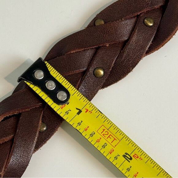 J. Crew Brown Woven Leather Brass Studded Belt S/M - Picture 7 of 7